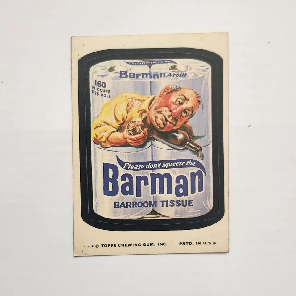 🧻 RARE Tan Back Vintage 1973 Wacky Packages - Barman Sticker (Topps) trading🍻